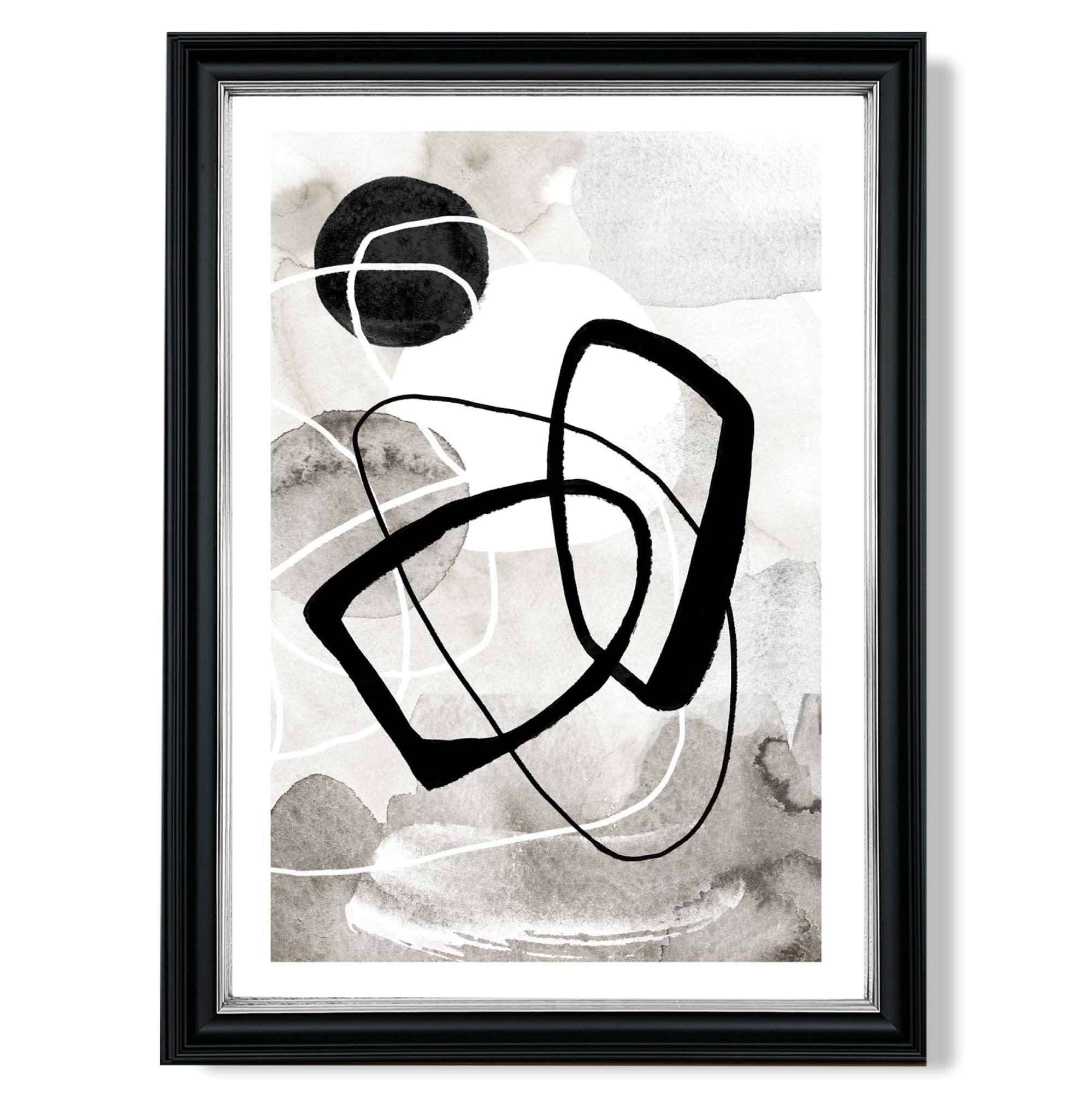Abstract Black and Grey Shapes No 2 print in Black and silver Frame