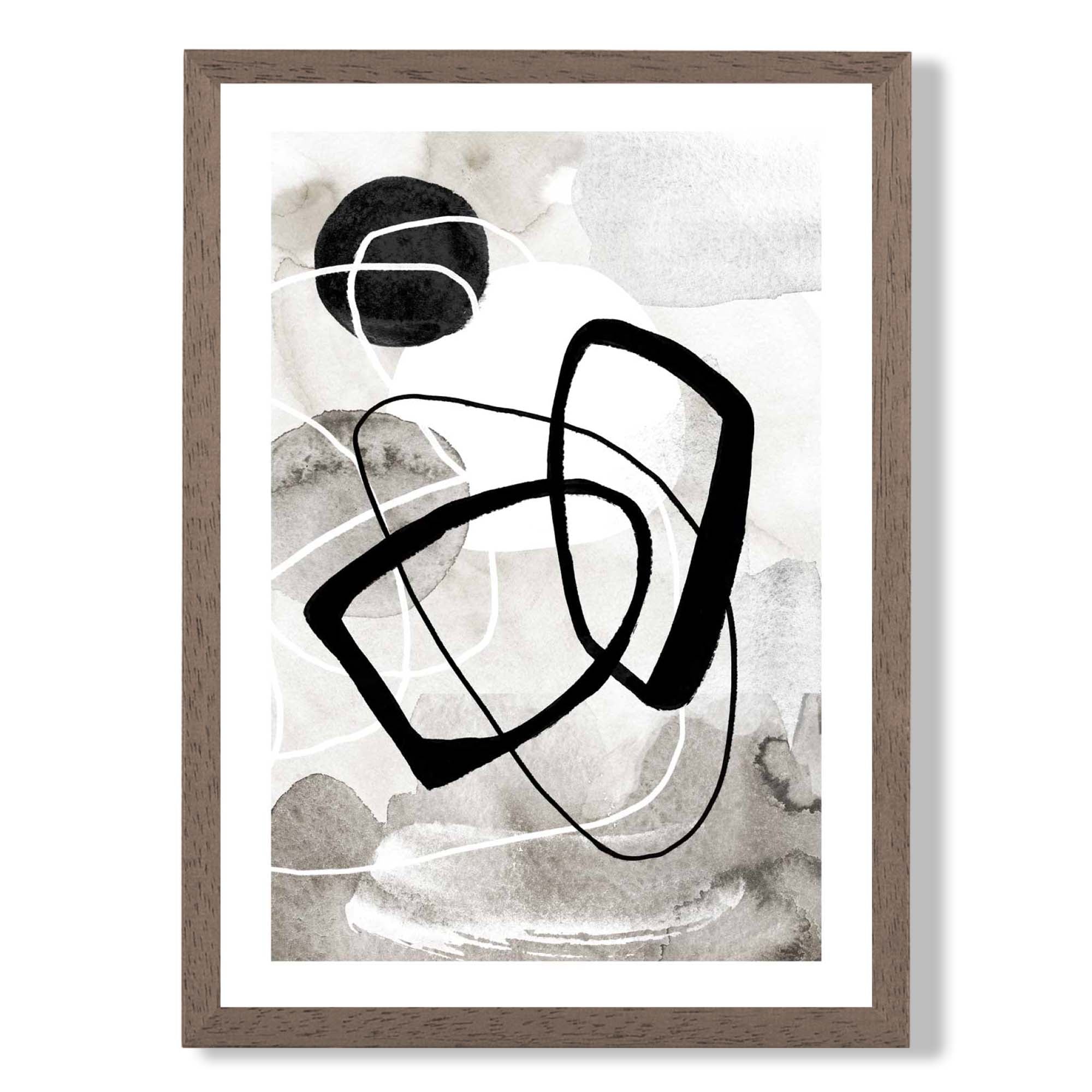 Abstract Black and Grey Shapes No 2 print in Walnut Wooden Frame