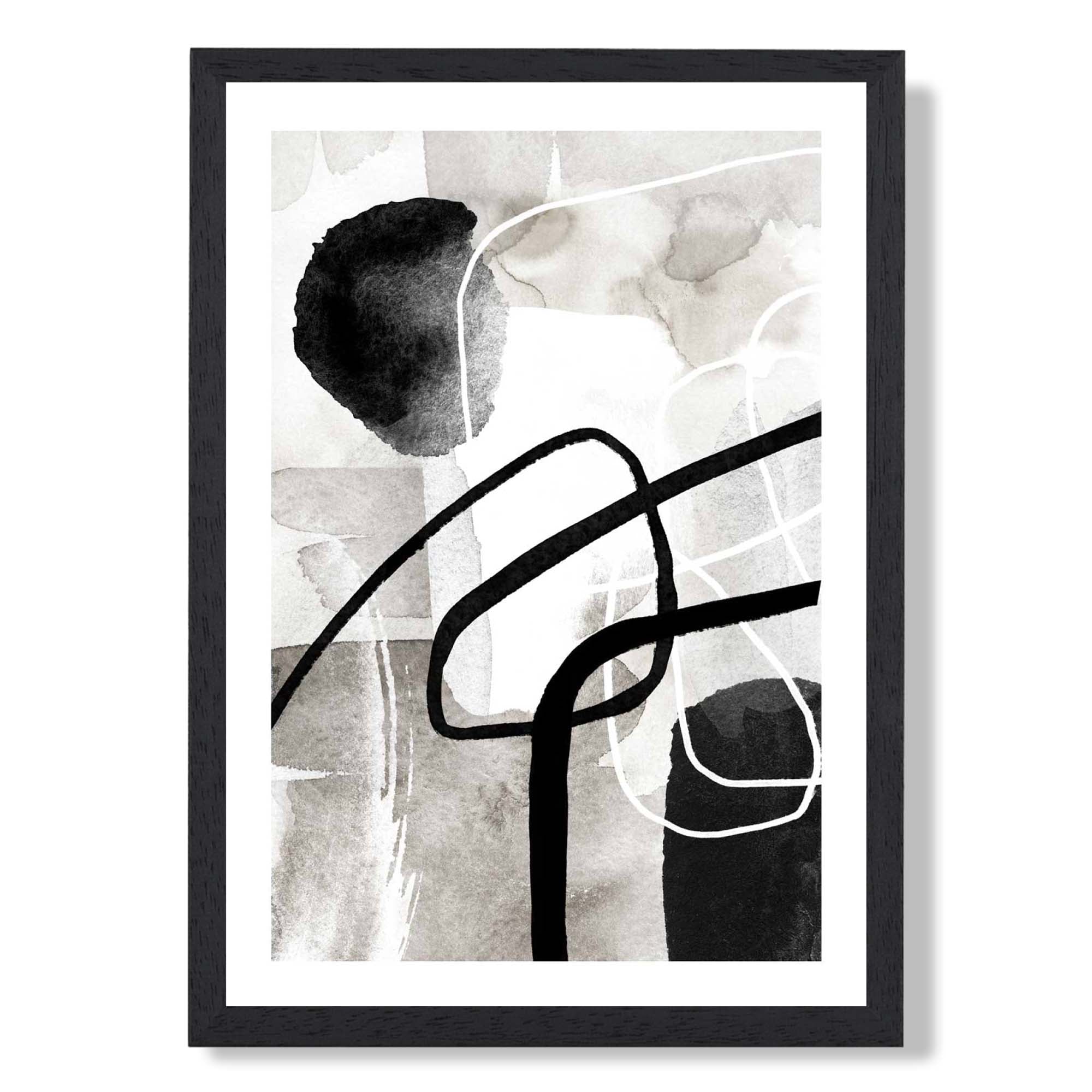 Abstract Black and Grey Shapes No 3 print in Black Wooden Frame