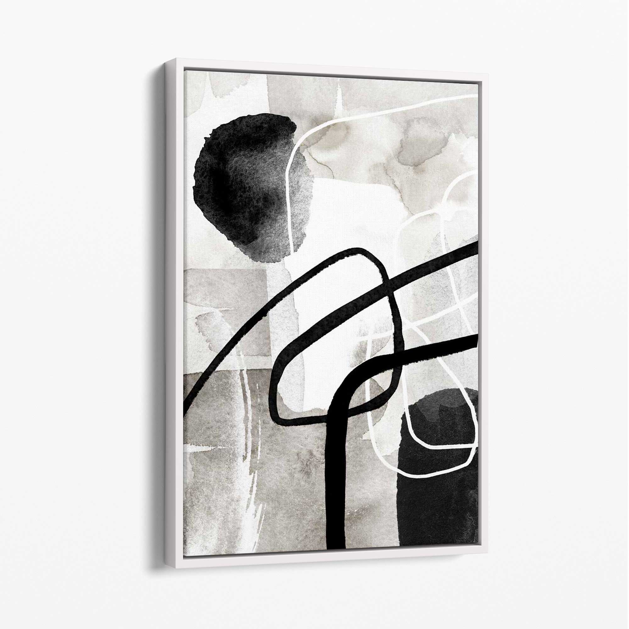 Abstract Black and Grey Shapes No 3 Canvas Art Print with White Float Frame