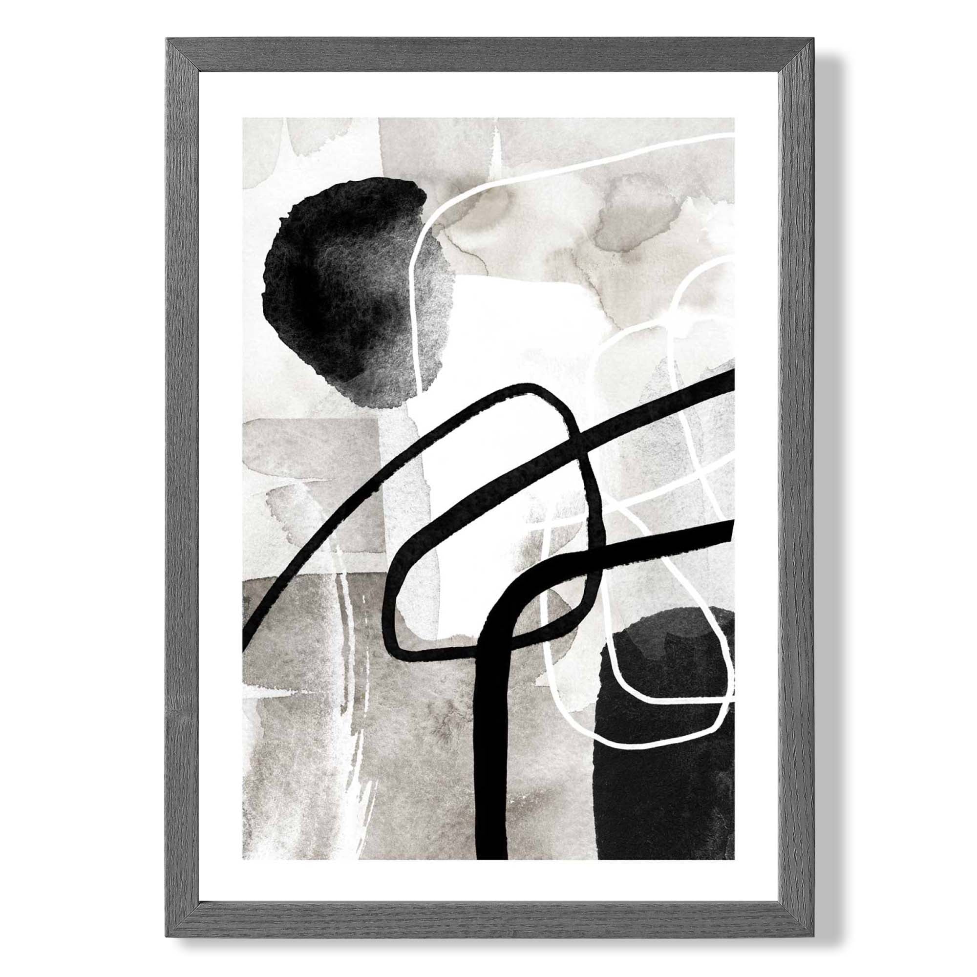 Abstract Black and Grey Shapes No 3 print in Dark Grey Wooden Frame