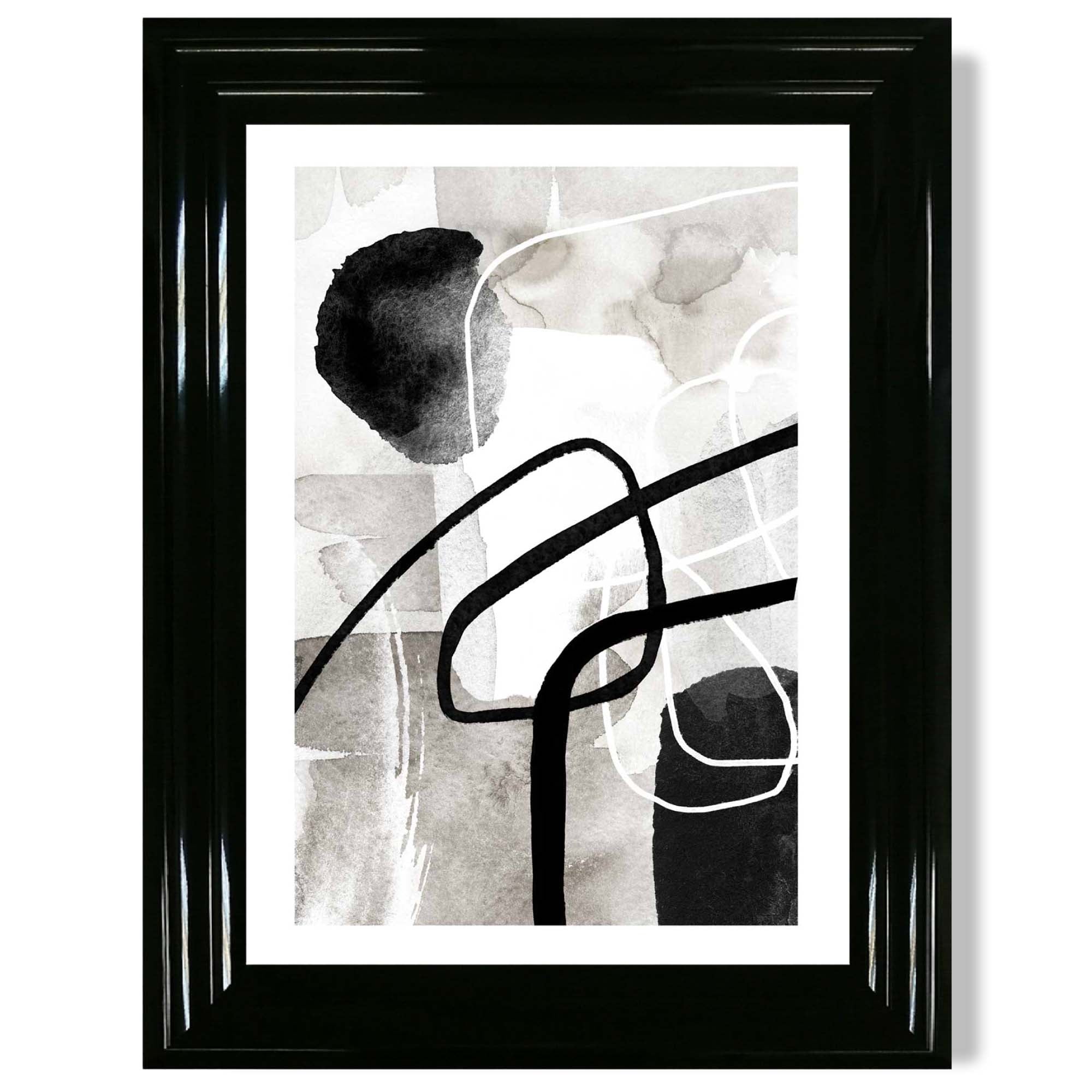 Abstract Black and Grey Shapes No 3 print in Black Glossy Frame