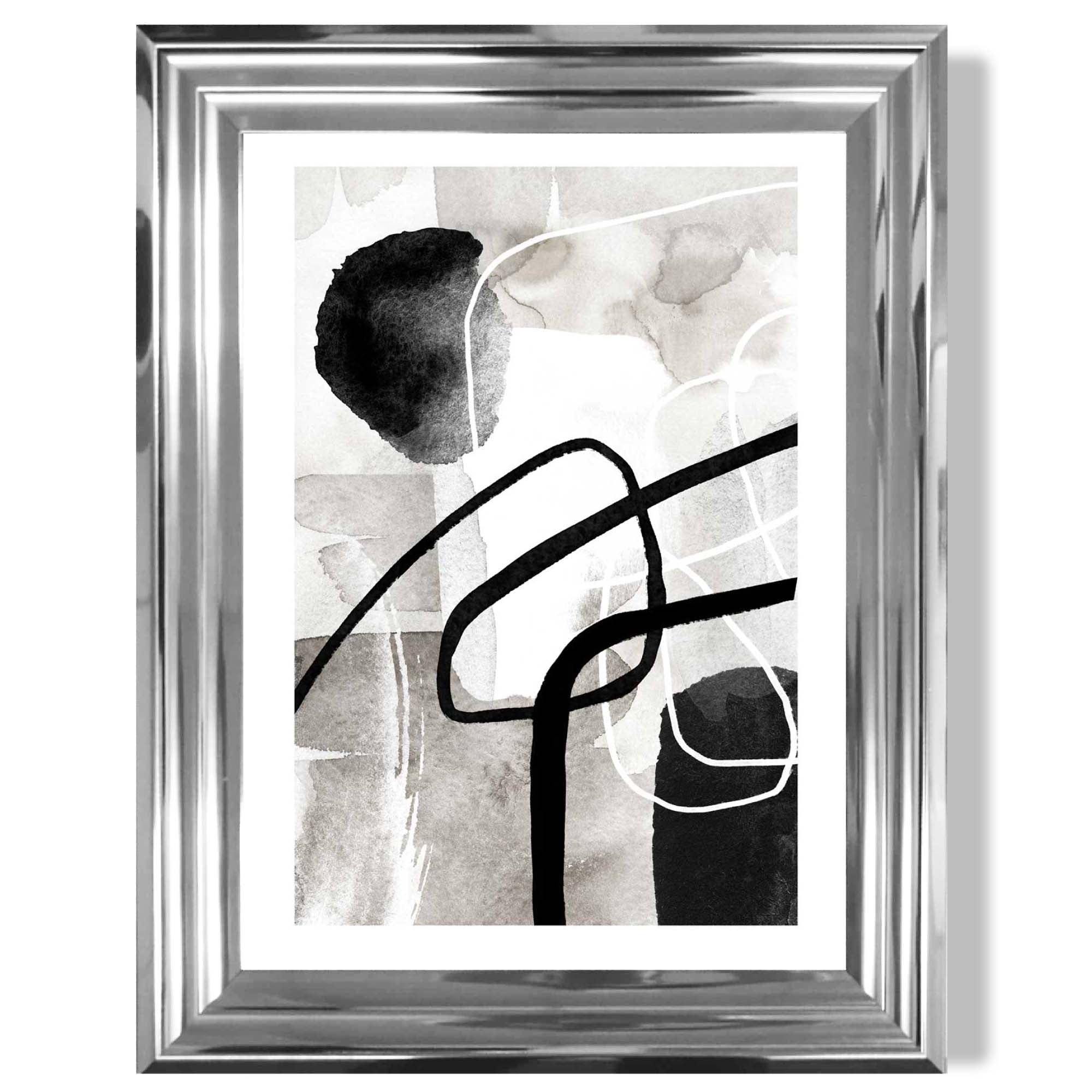 Abstract Black and Grey Shapes No 3 print in Chrome Glossy Frame