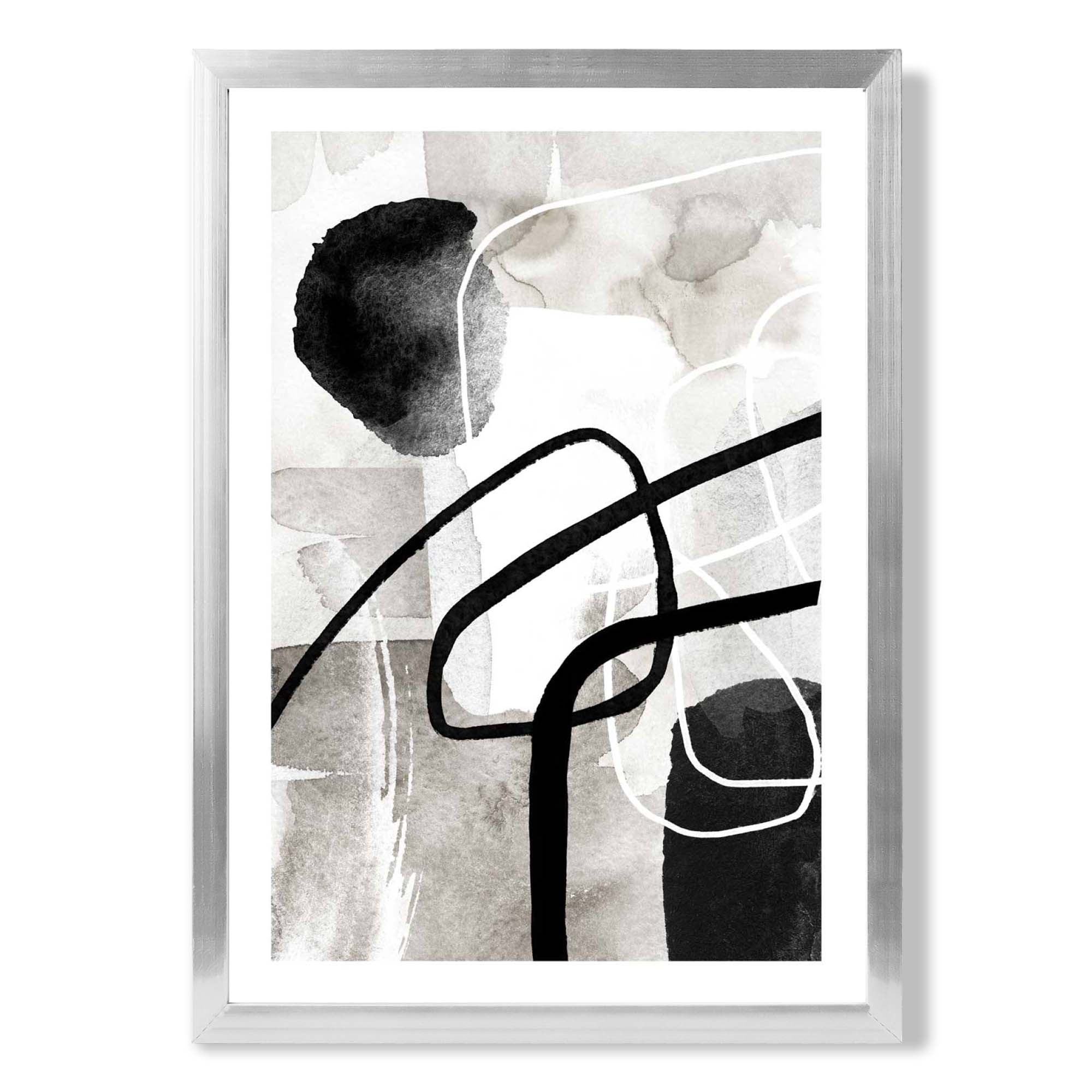 Abstract Black and Grey Shapes No 3 print in Silver Wooden Frame