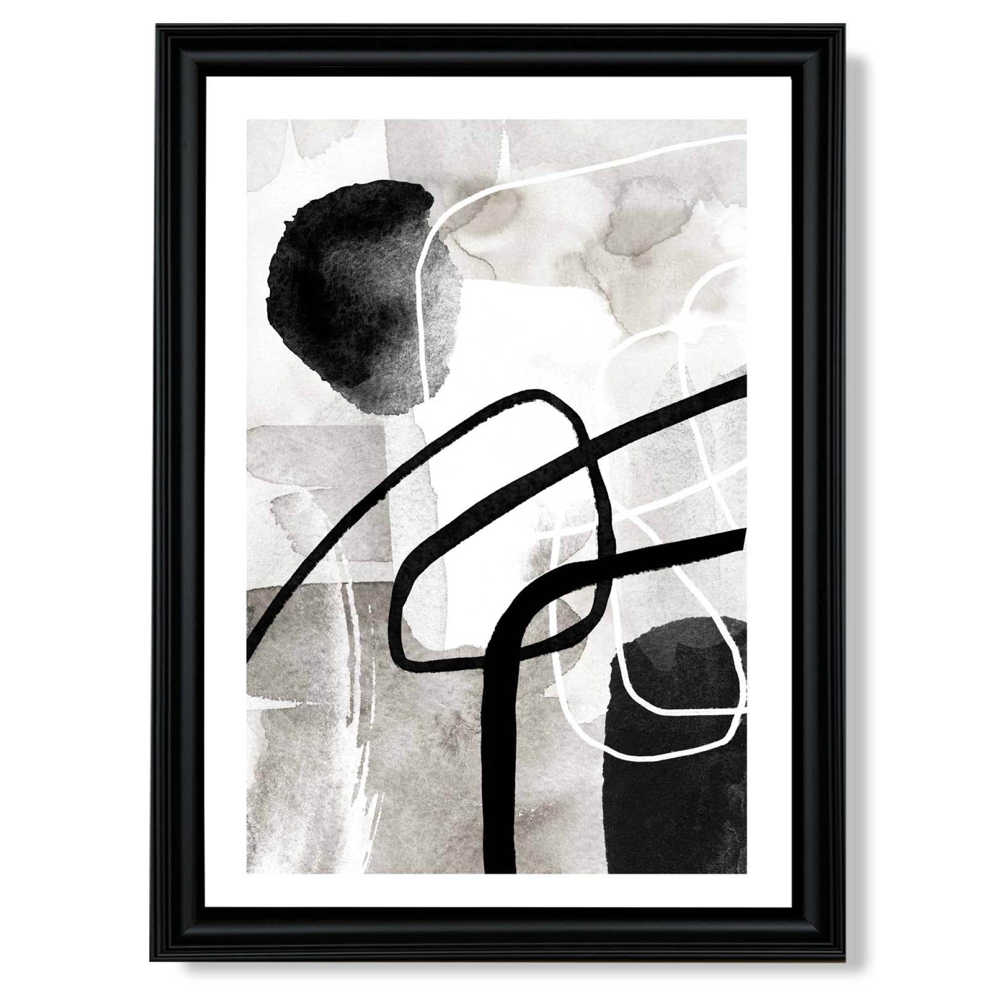 Abstract Black and Grey Shapes No 3 print in Black Scoop Frame