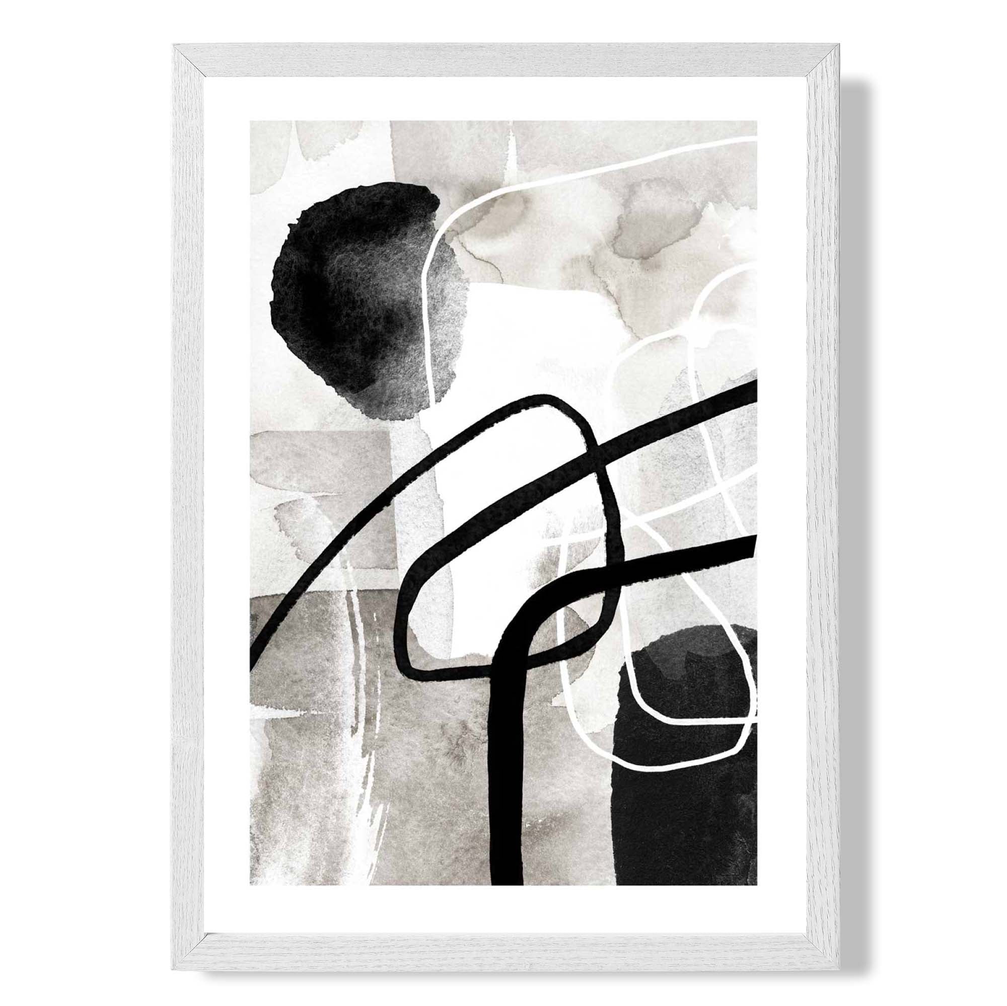 Abstract Black and Grey Shapes No 3 print in White Wooden Frame