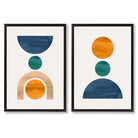 Sage Green Geometric Pineapple Fruit Set of 2 Art Prints with Black Frame