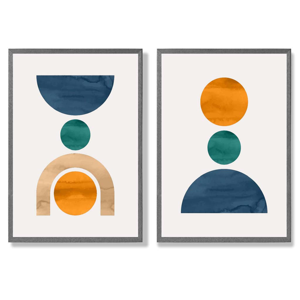 Sage Green Geometric Pineapple Fruit Set of 2 Art Prints with Dark Grey Frame