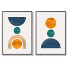 Sage Green Geometric Pineapple Fruit Set of 2 Art Prints with Dark Grey Frame