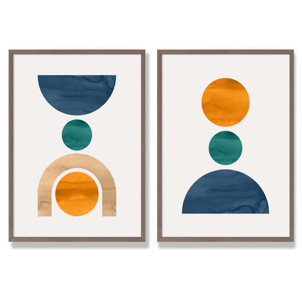 Sage Green Geometric Pineapple Fruit Set of 2 Art Prints with Walnut Frame