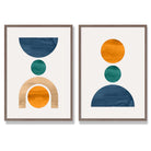 Sage Green Geometric Pineapple Fruit Set of 2 Art Prints with Walnut Frame
