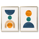 Sage Green Geometric Pineapple Fruit Set of 2 Art Prints with Gold Frame