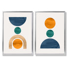 Sage Green Geometric Pineapple Fruit Set of 2 Art Prints with Silver Frame