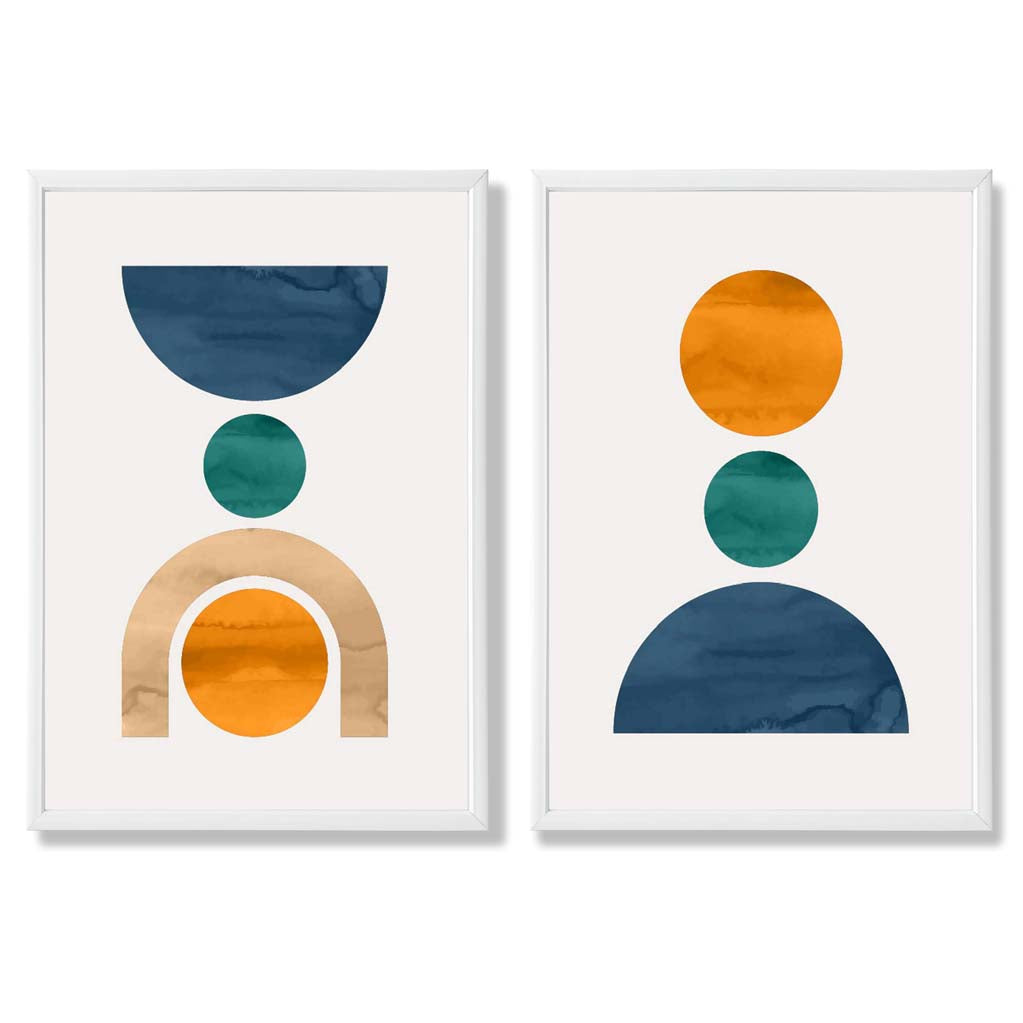 Sage Green Geometric Pineapple Fruit Set of 2 Art Prints with White Frame