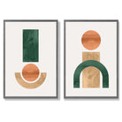 Sage Green Geometric Pineapple Fruit Set of 2 Art Prints with Dark Grey Frame