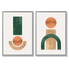 Sage Green Geometric Pineapple Fruit Set of 2 Art Prints with Light Grey Frame
