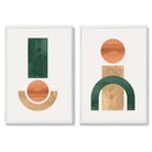 Sage Green Geometric Pineapple Fruit Set of 2 Art Prints with White Frame