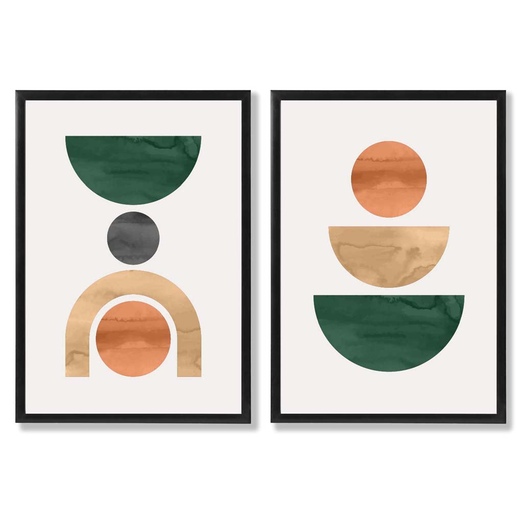 Sage Green Geometric Pineapple Fruit Set of 2 Art Prints with Black Frame