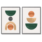 Sage Green Geometric Pineapple Fruit Set of 2 Art Prints with Dark Grey Frame