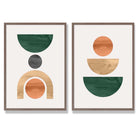 Sage Green Geometric Pineapple Fruit Set of 2 Art Prints with Walnut Frame