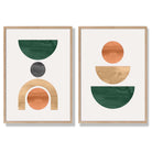 Sage Green Geometric Pineapple Fruit Set of 2 Art Prints with Oak Frame
