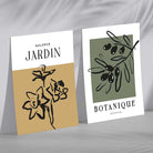 Green and Ochre Minimal Floral Sketch Set of 2 Art Prints