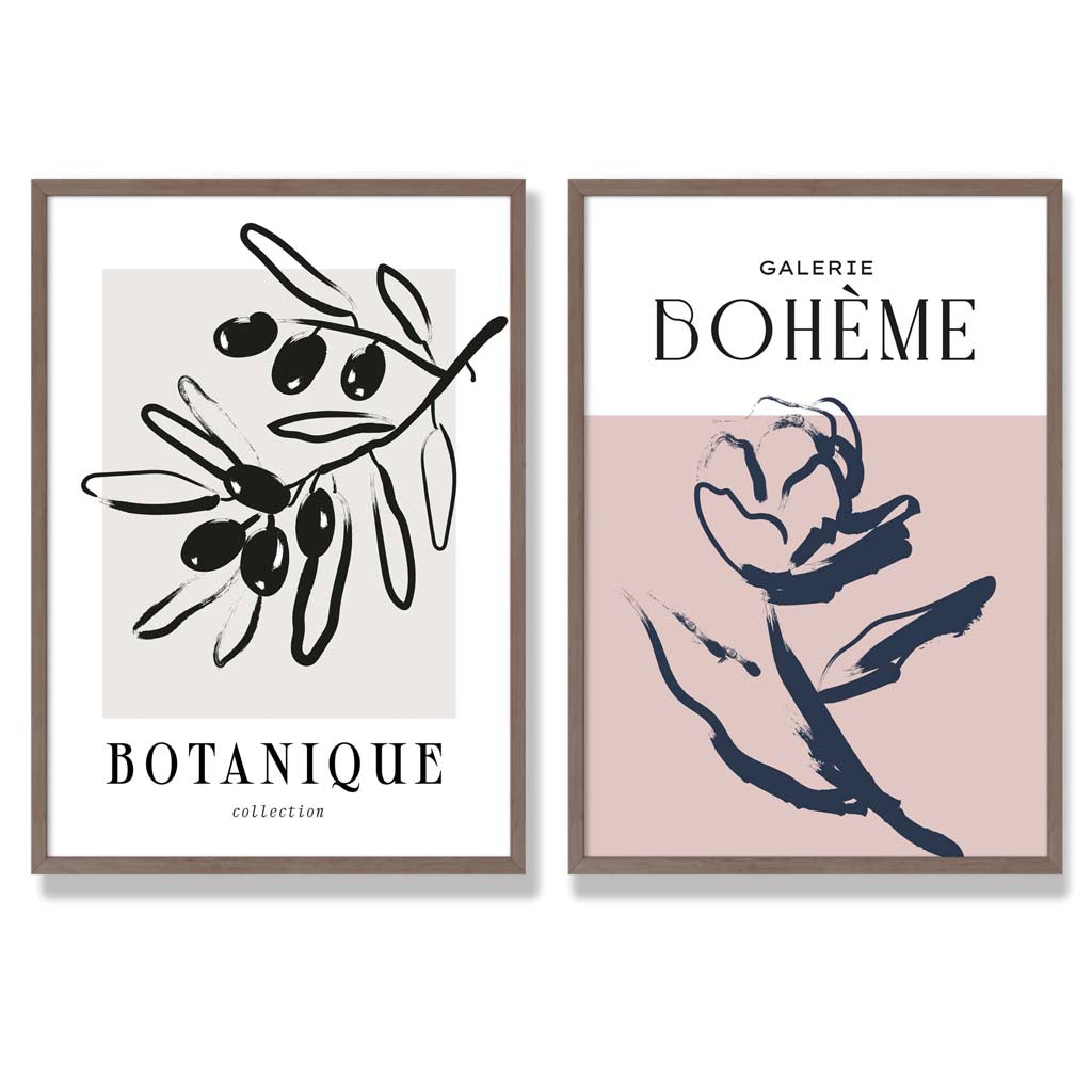 Sage Green Geometric Pineapple Fruit Set of 2 Art Prints with Walnut Frame