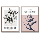 Sage Green Geometric Pineapple Fruit Set of 2 Art Prints with Walnut Frame