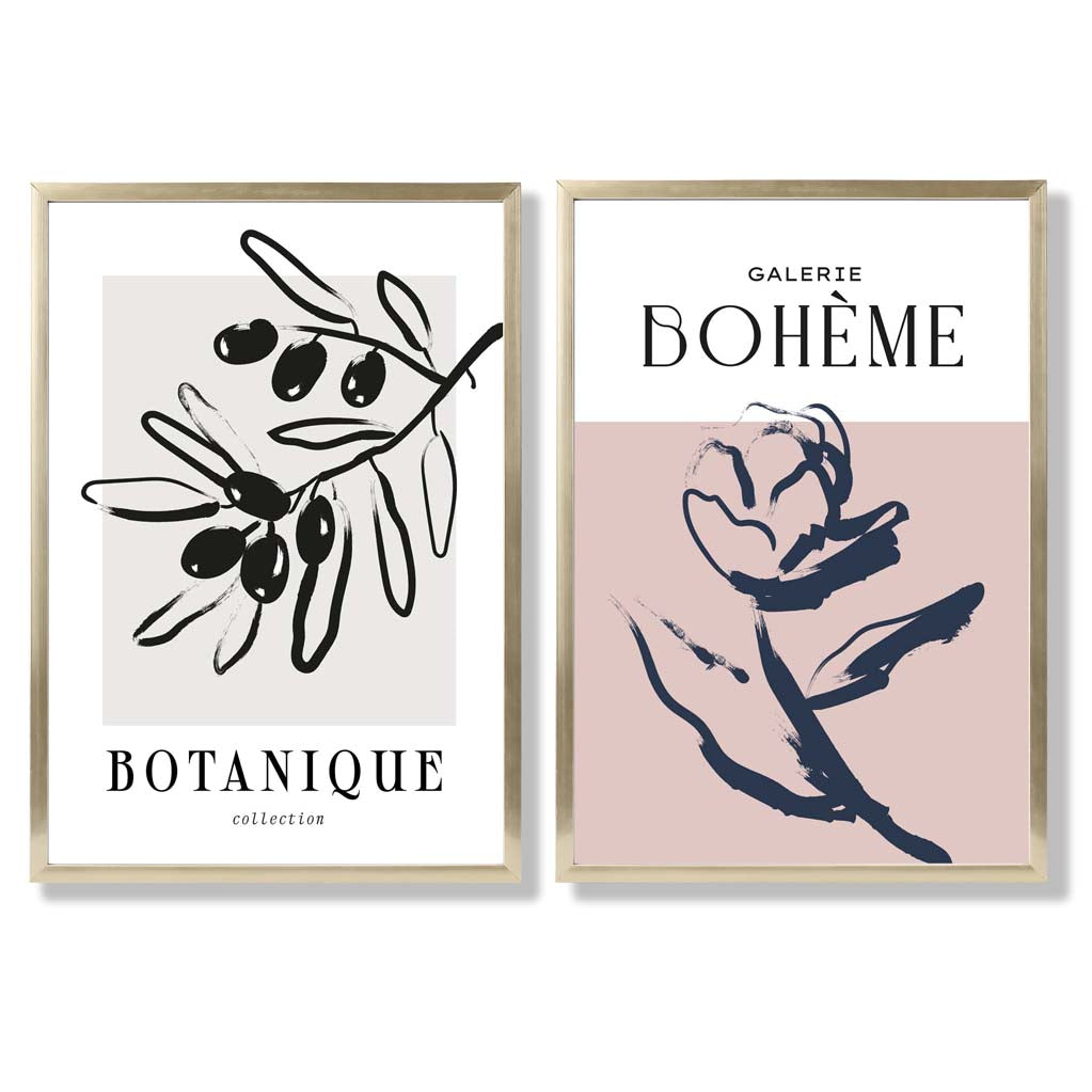 Sage Green Geometric Pineapple Fruit Set of 2 Art Prints with Gold Frame