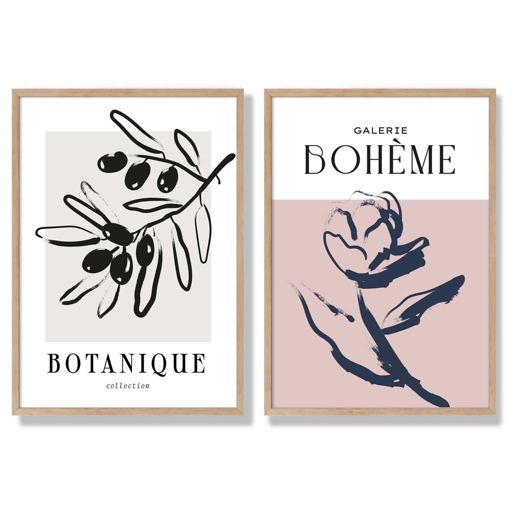 Sage Green Geometric Pineapple Fruit Set of 2 Art Prints with Oak Frame