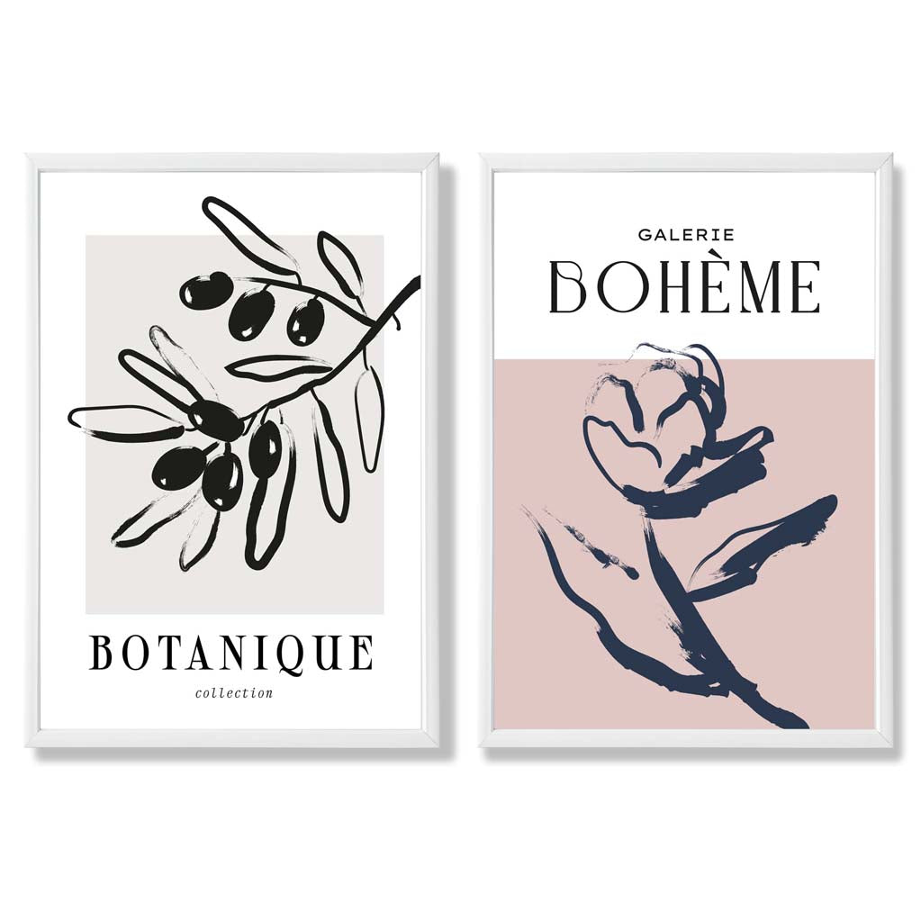 Sage Green Geometric Pineapple Fruit Set of 2 Art Prints with White Frame