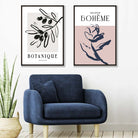 Set of 2 Framed Pink and Grey Minimal Floral Sketch Prints | Artze Wall Art UK