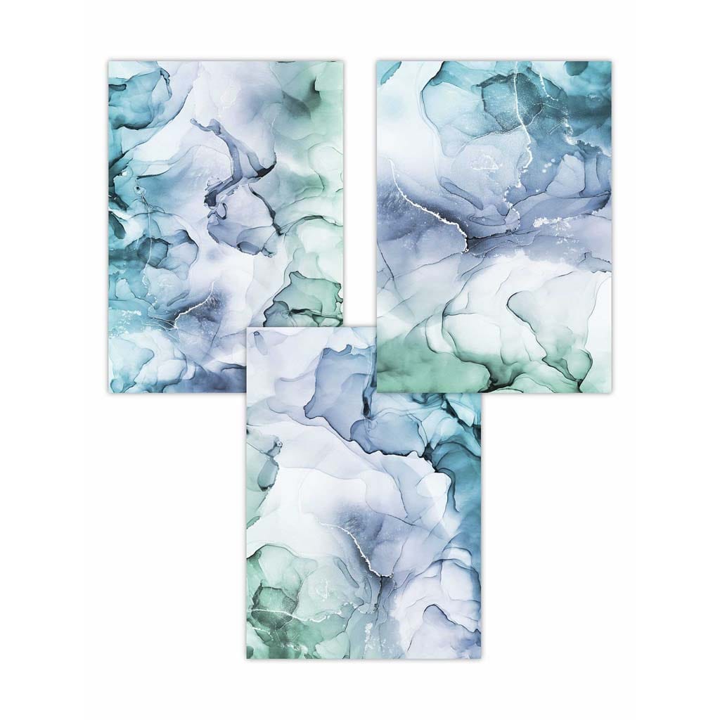 Set of 3 Abstract floral teal, purple & green prints