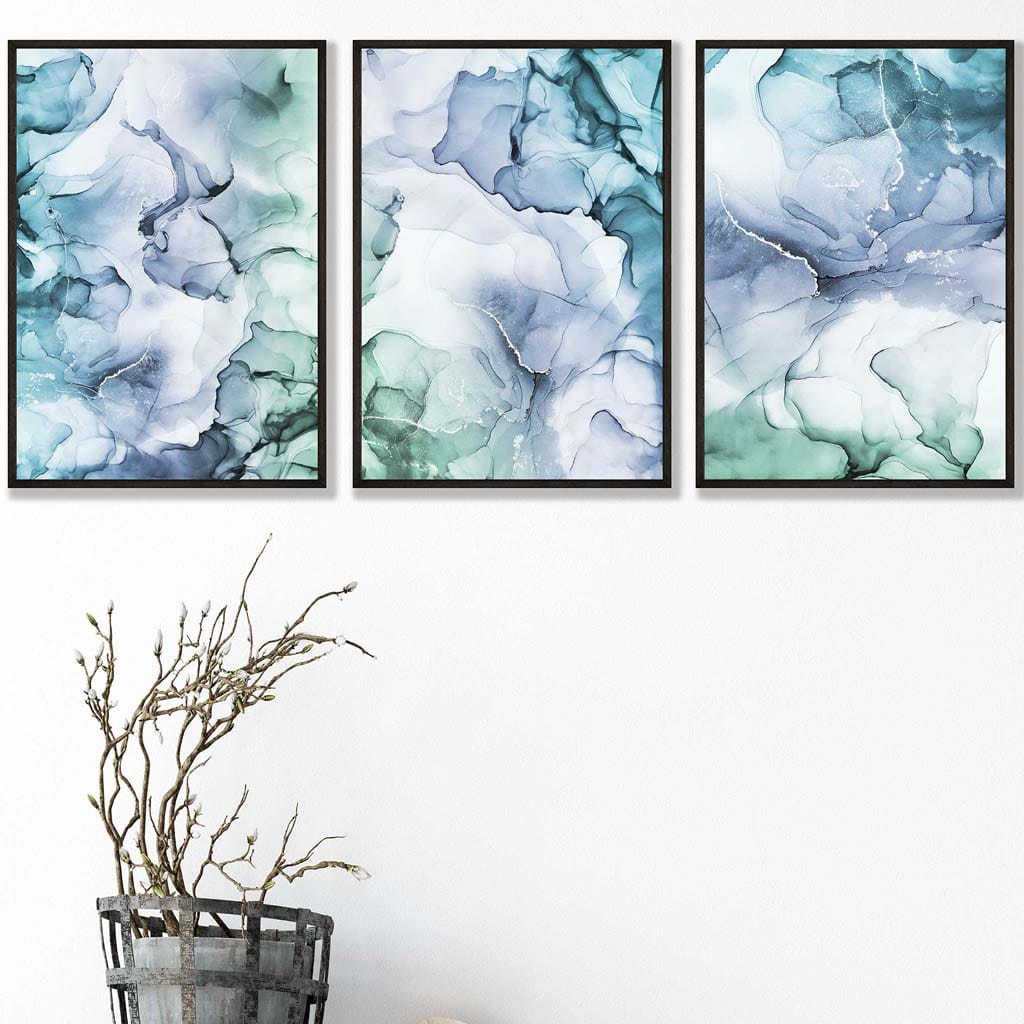 Set of 3 Abstract floral teal, purple & green prints