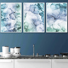 Set of 3 Abstract floral teal, purple & green prints