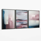Set of 3 Navy & Blush Pink Abstract  Canvas Art Prints with Grey Float Frame