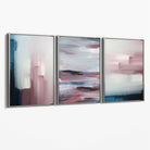 Set of 3 Navy & Blush Pink Abstract  Canvas Art Prints with Silver Float Frame