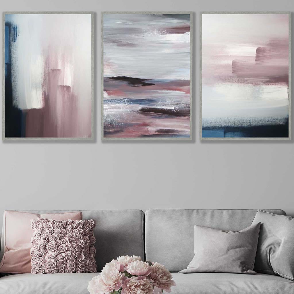 Set of 3 Abstract Navy & Blush Pink Art Prints