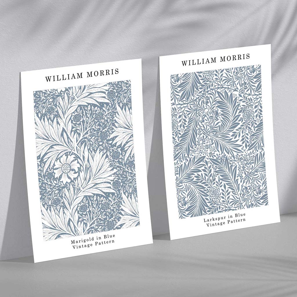 William Morris Navy Blue Floral Set of 2 Art Prints