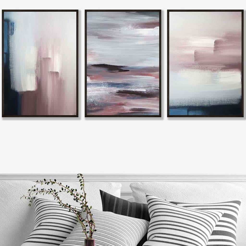 Set of 3 Abstract Navy & Blush Pink Art Prints
