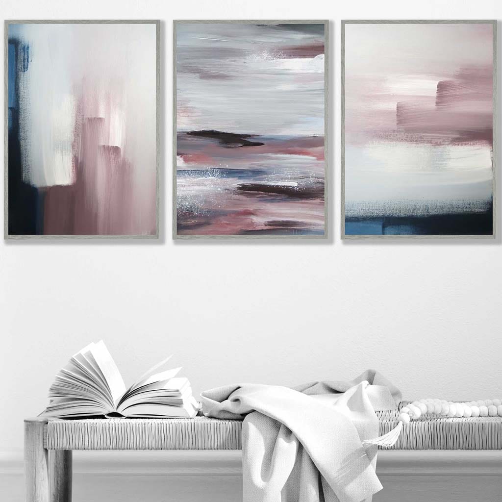 Set of 3 Abstract Navy & Blush Pink Art Prints