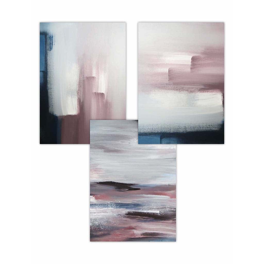 Set of 3 Abstract Navy & Blush Pink Art Prints