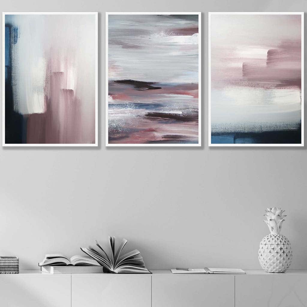 Set of 3 Abstract Navy & Blush Pink Art Prints