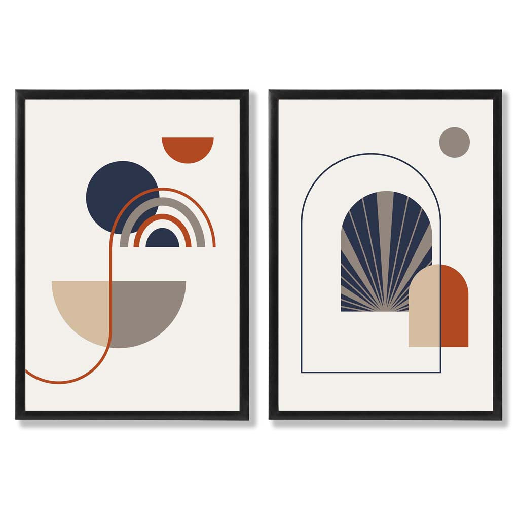 Sage Green Geometric Pineapple Fruit Set of 2 Art Prints with Black Frame