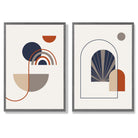 Sage Green Geometric Pineapple Fruit Set of 2 Art Prints with Dark Grey Frame