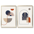 Sage Green Geometric Pineapple Fruit Set of 2 Art Prints with Gold Frame