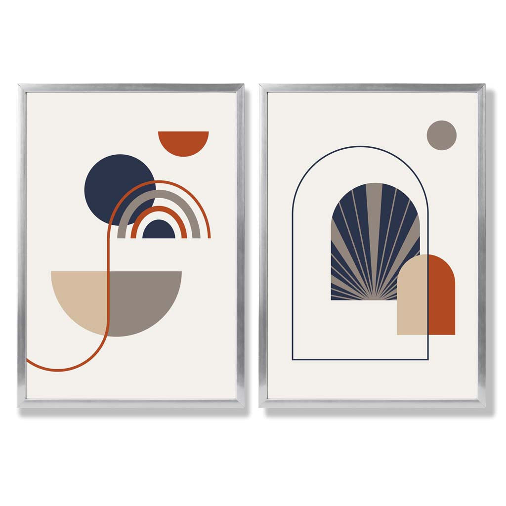 Sage Green Geometric Pineapple Fruit Set of 2 Art Prints with Silver Frame