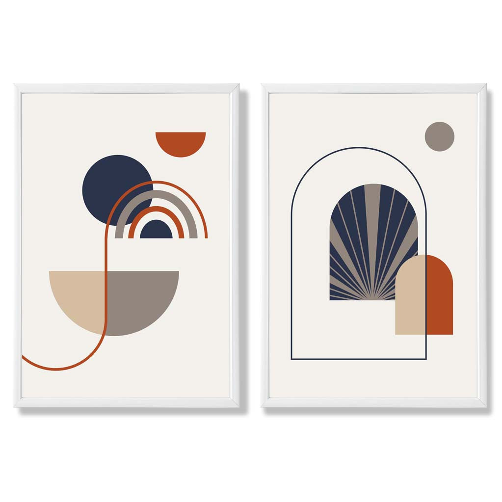 Sage Green Geometric Pineapple Fruit Set of 2 Art Prints with White Frame