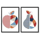 Sage Green Geometric Pineapple Fruit Set of 2 Art Prints with Black Frame