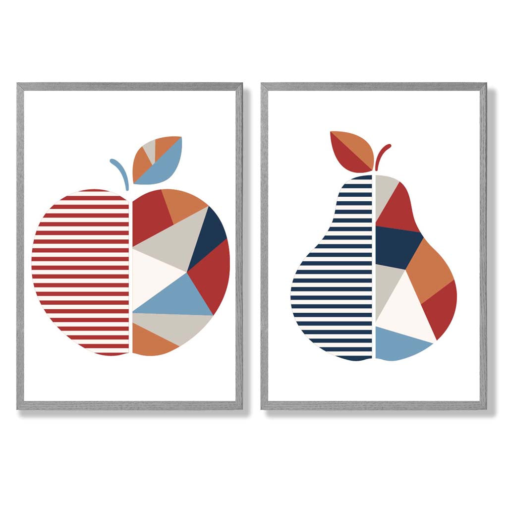 Sage Green Geometric Pineapple Fruit Set of 2 Art Prints with Light Grey Frame